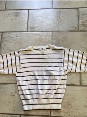 Women’s Cropped White Striped Short-Sleeve Sweater Top Size S